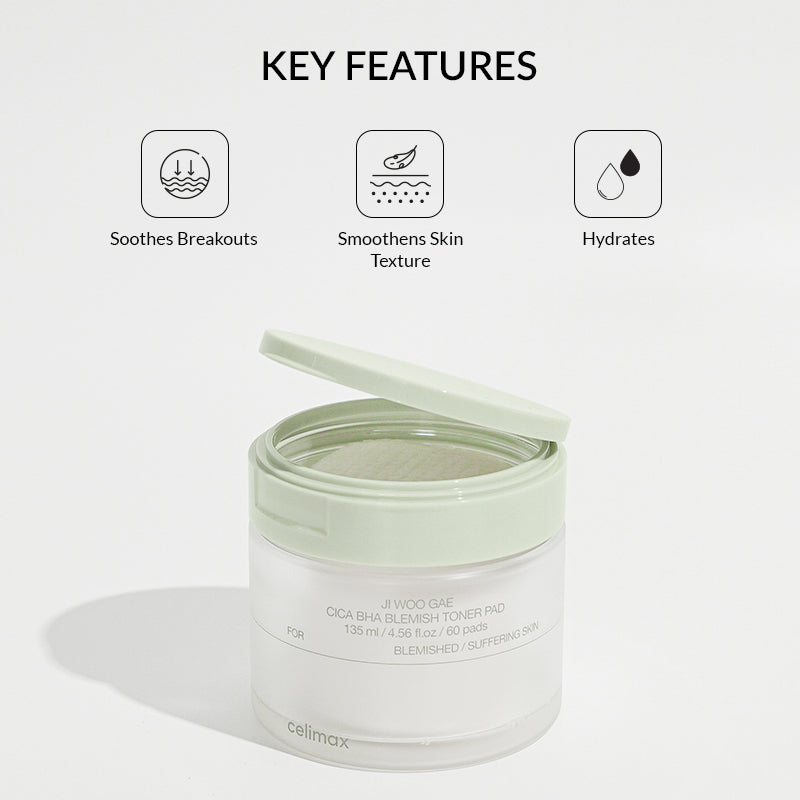 Celimax Ji Woo Gae Cica Bha Blemish Toner Pad - 60pads