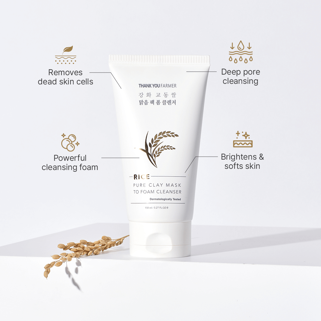 Thank You Farmer Rice Pure Clay Mask to Foam Cleanser - 150ml