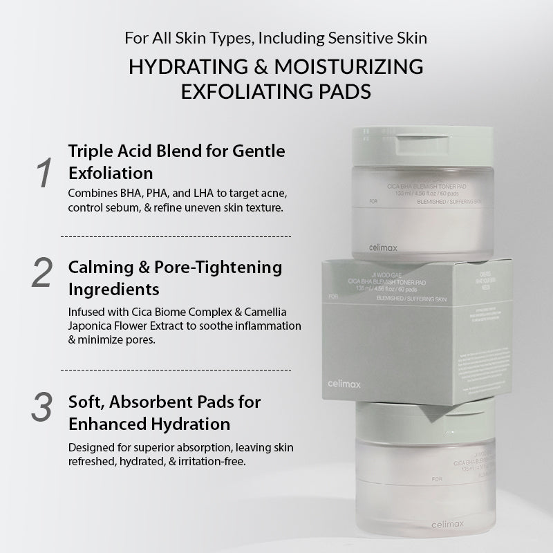 Celimax Ji Woo Gae Cica Bha Blemish Toner Pad - 60pads